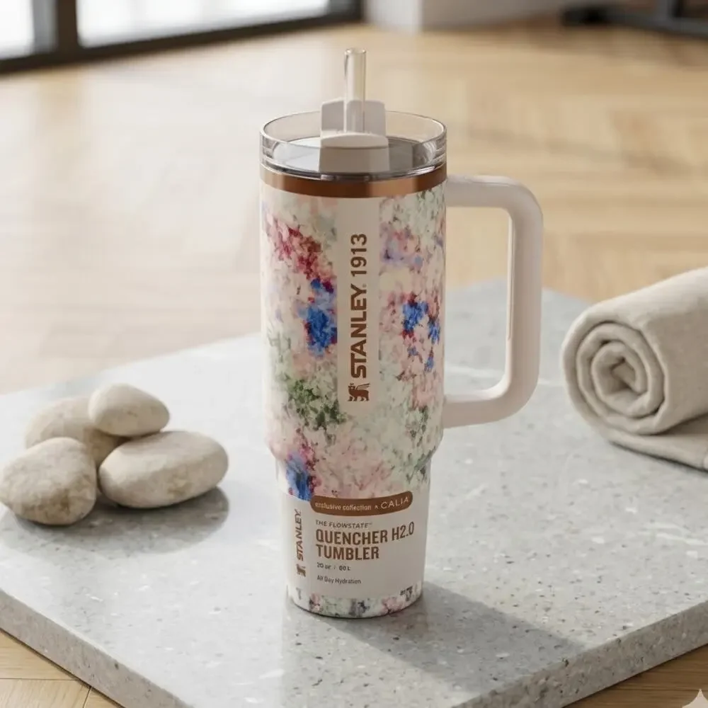 NEW Stanley Quencher H2.0 30oz Tumbler CALIA Exclusive Watercolor Floral Cup - Picture 2 of 9
